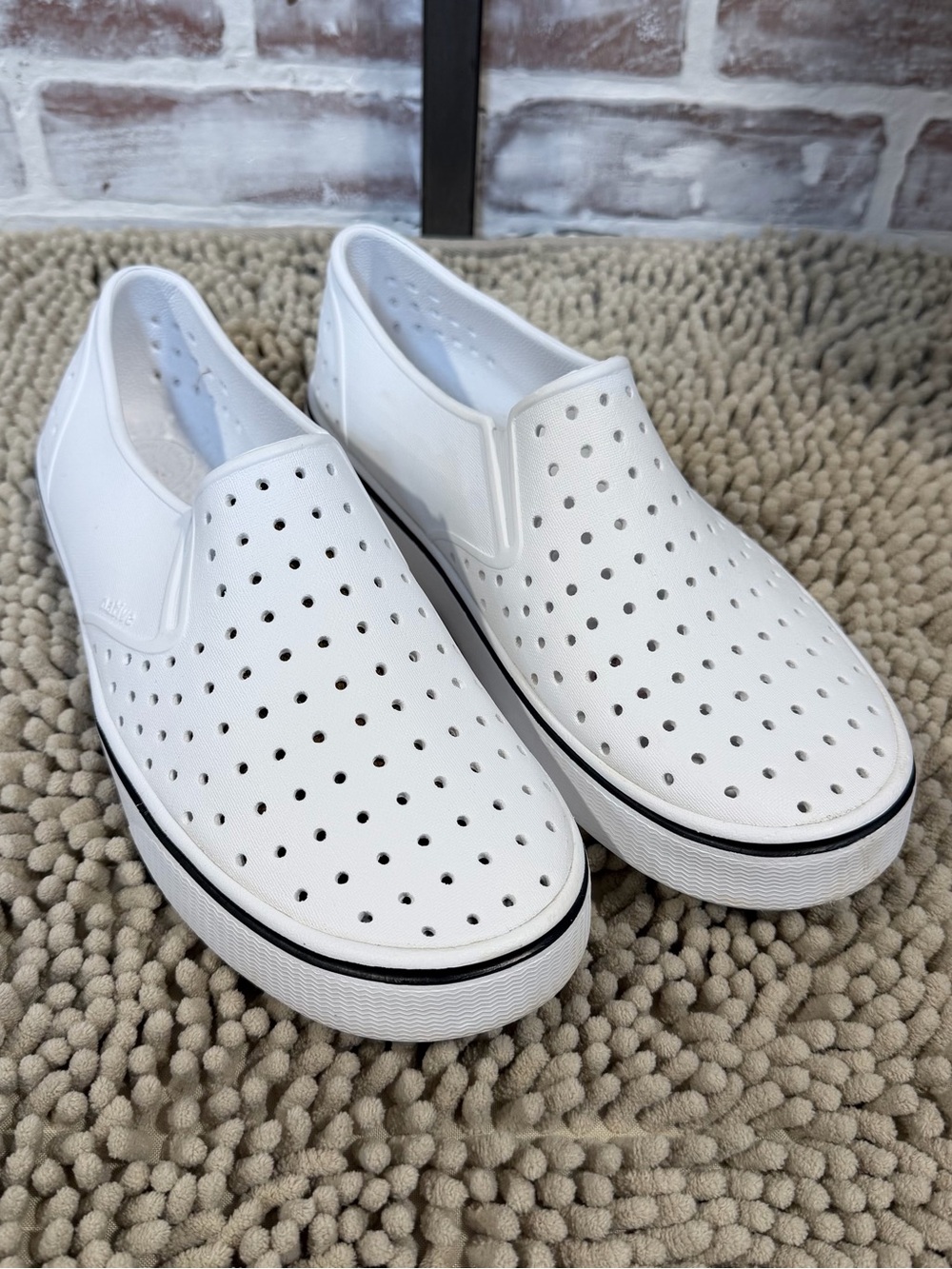 Native Shoes White Perforated Slip-On Sandals